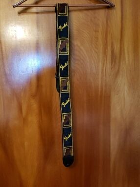 Vintage Fender Black and Yellow Logo Guitar Strap